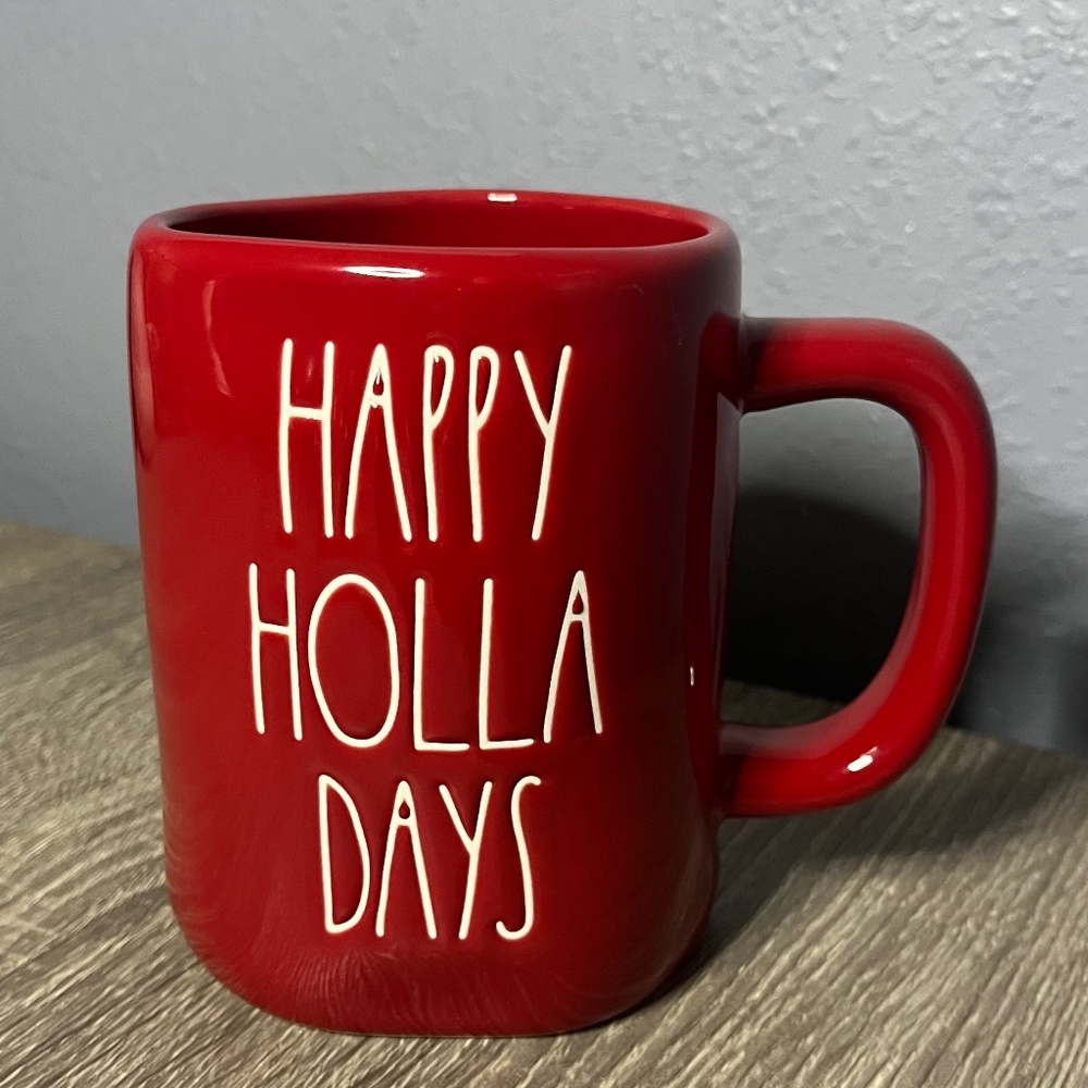 Rae‎ Dunn “Happy Holla Days” Ceramic Coffee Mug Red Microwave & Dishwasher Safe